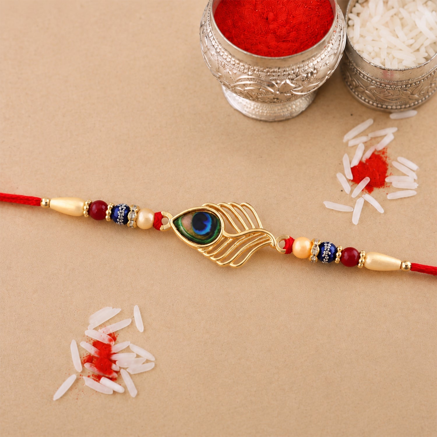 ALVENZA Peacock Rakhi, Elegant Beaded Design for Brothers, Handcrafted