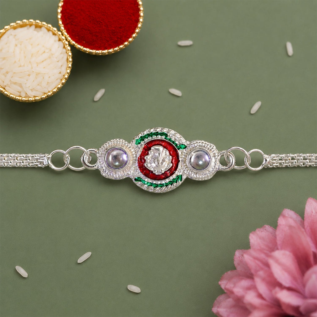 ALVENZA Silver Ganesha Rakhi – Elegant Dual Chain for Raksha Bandhan