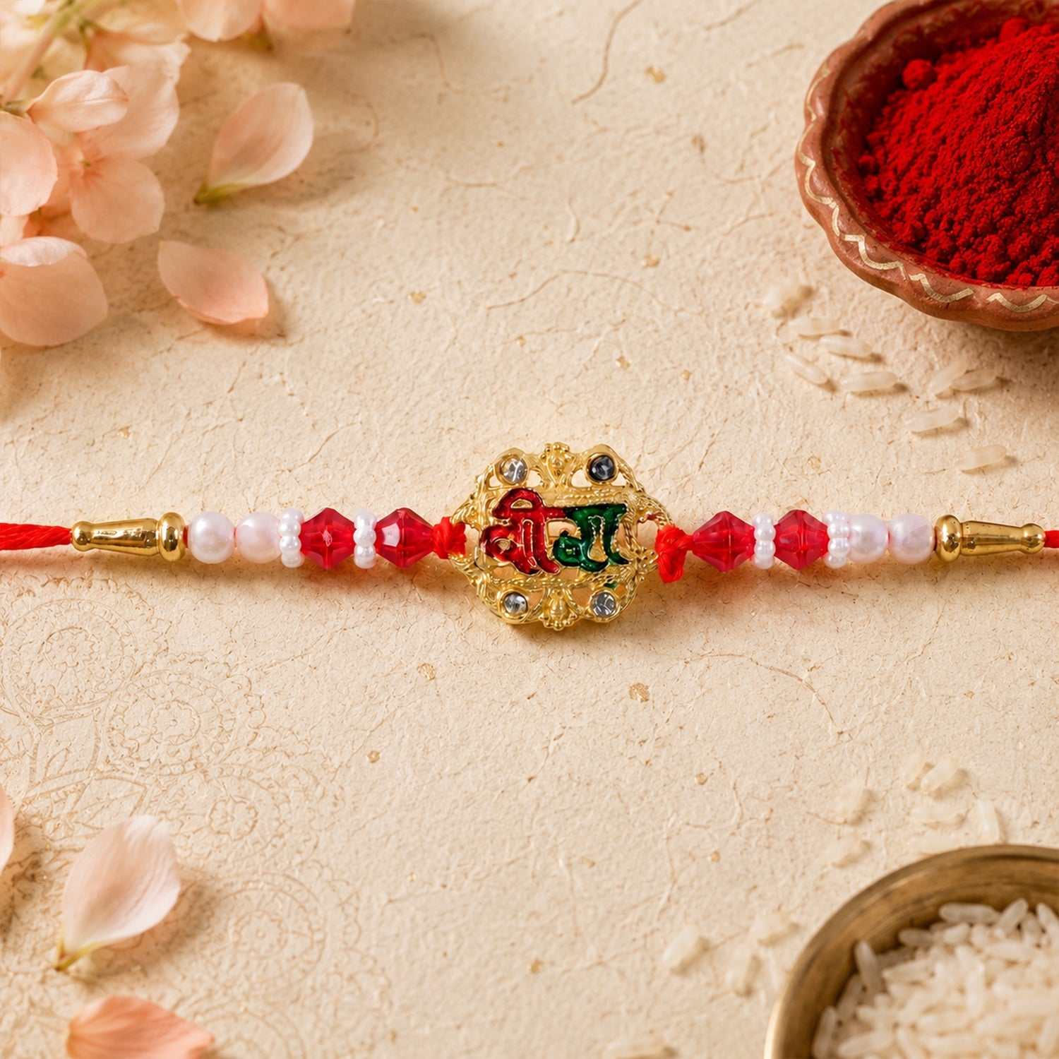 ALVENZA Veera Rakhi with Rudraksha, Elegant Stone Studded Design