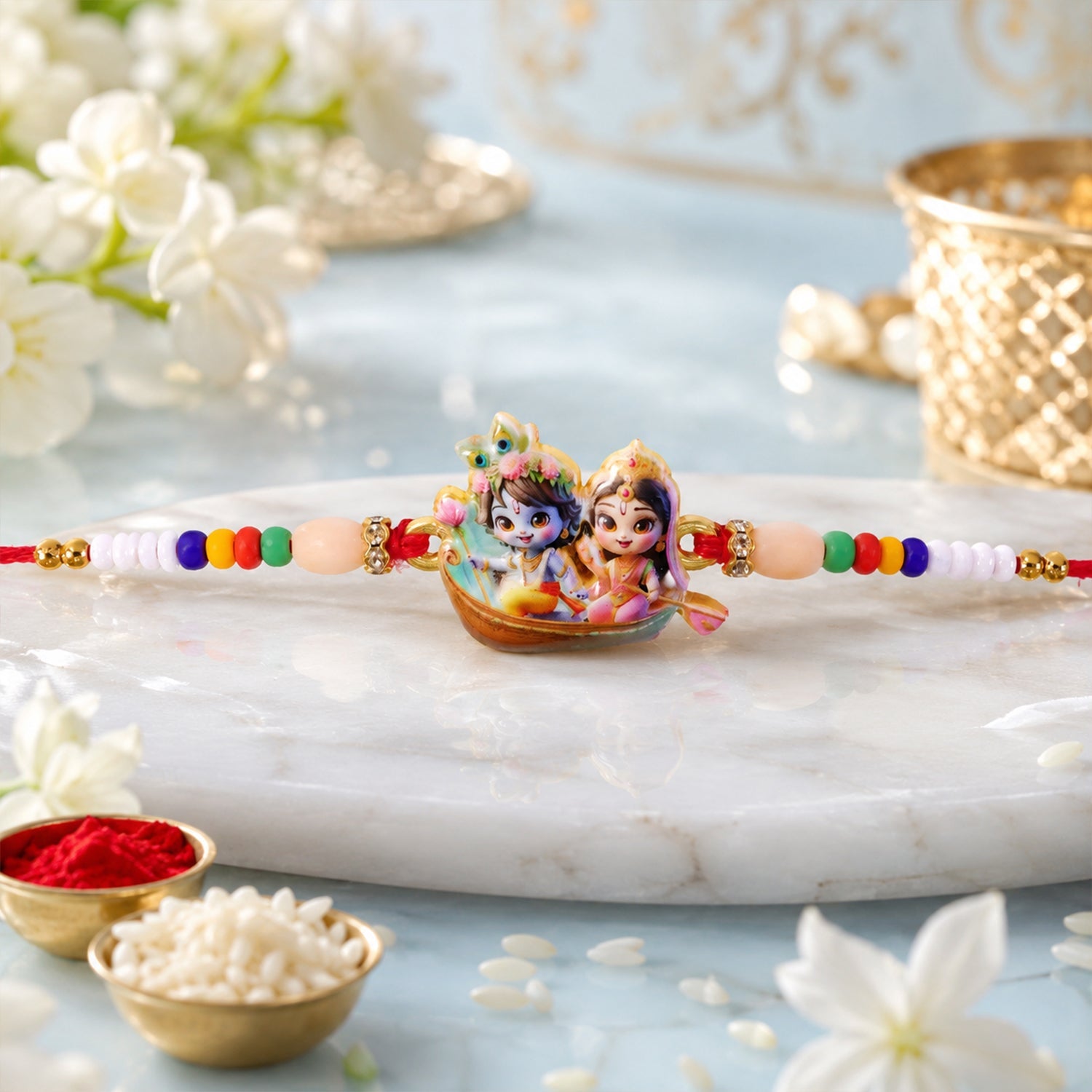 ALVENZA Shop Lord Krishna Radha Rakhi Devotional Gift for Brother