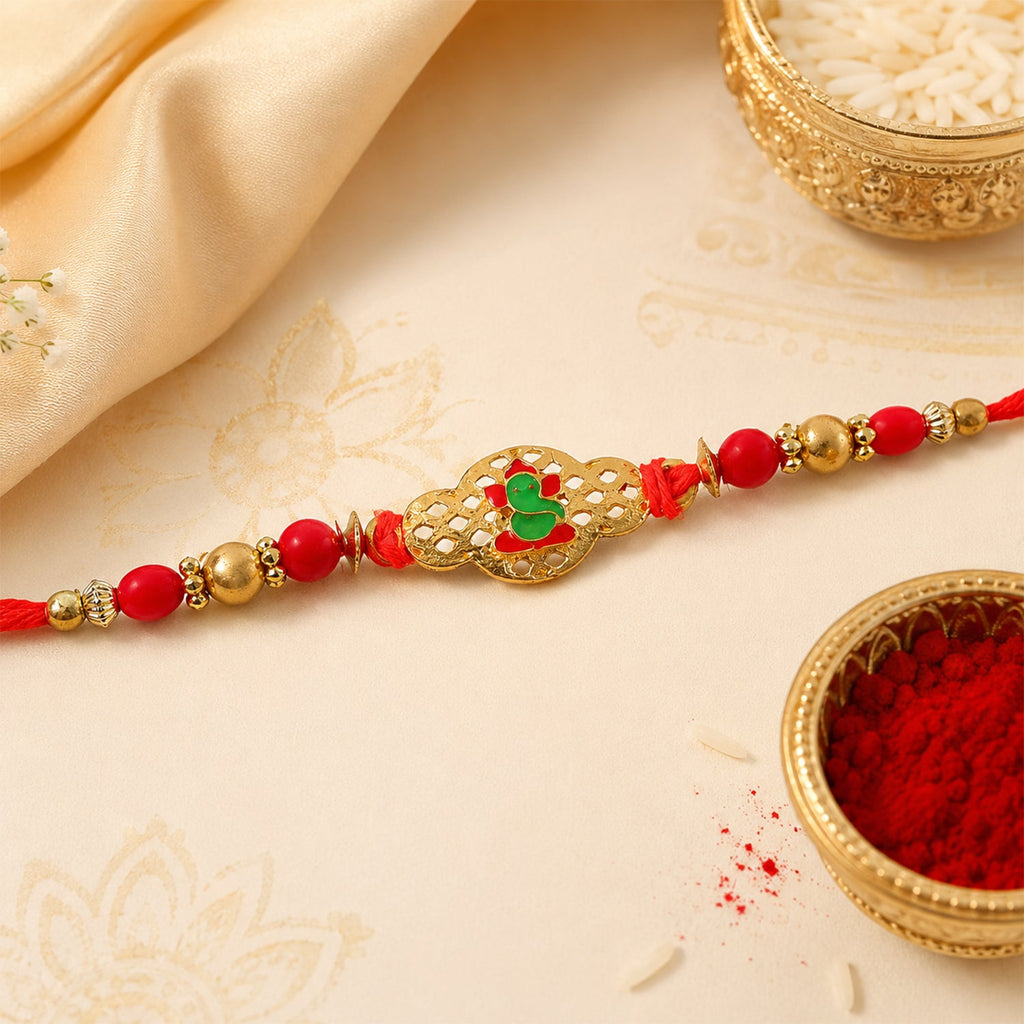 ALVENZA Ganesha Rakhi, Elegant Gold Finish for Raksha Bandhan