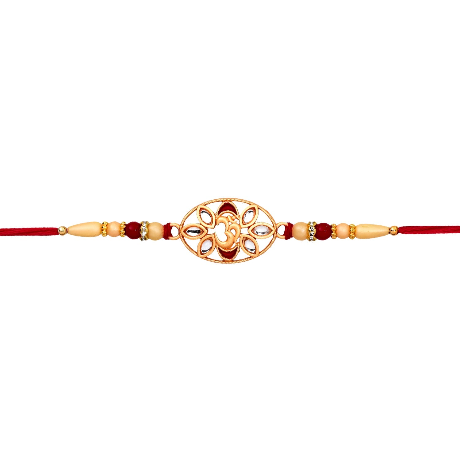 ALVENZA Om Kundan Rakhi - Elegant Pearl Bead Design for Brother