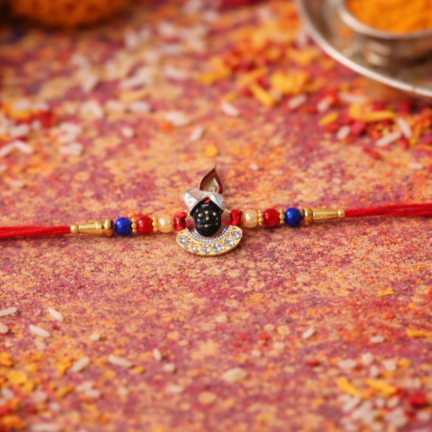 ALVENZA Traditional Krishna Rakhi – Elegant Beaded Design for Rakshabandhan
