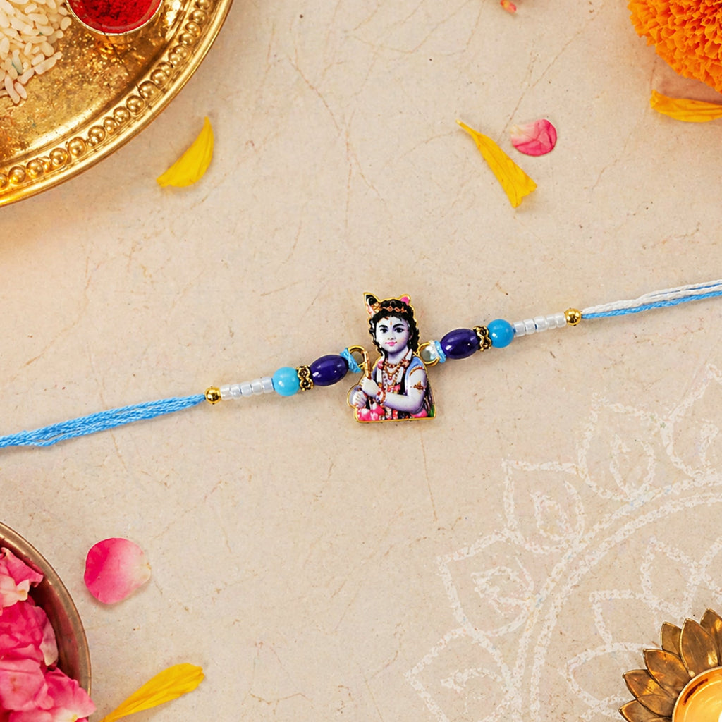 ALVENZA Rakshabandhan Blue Beads Rakhi – Stylish & Traditional Gift for Brother