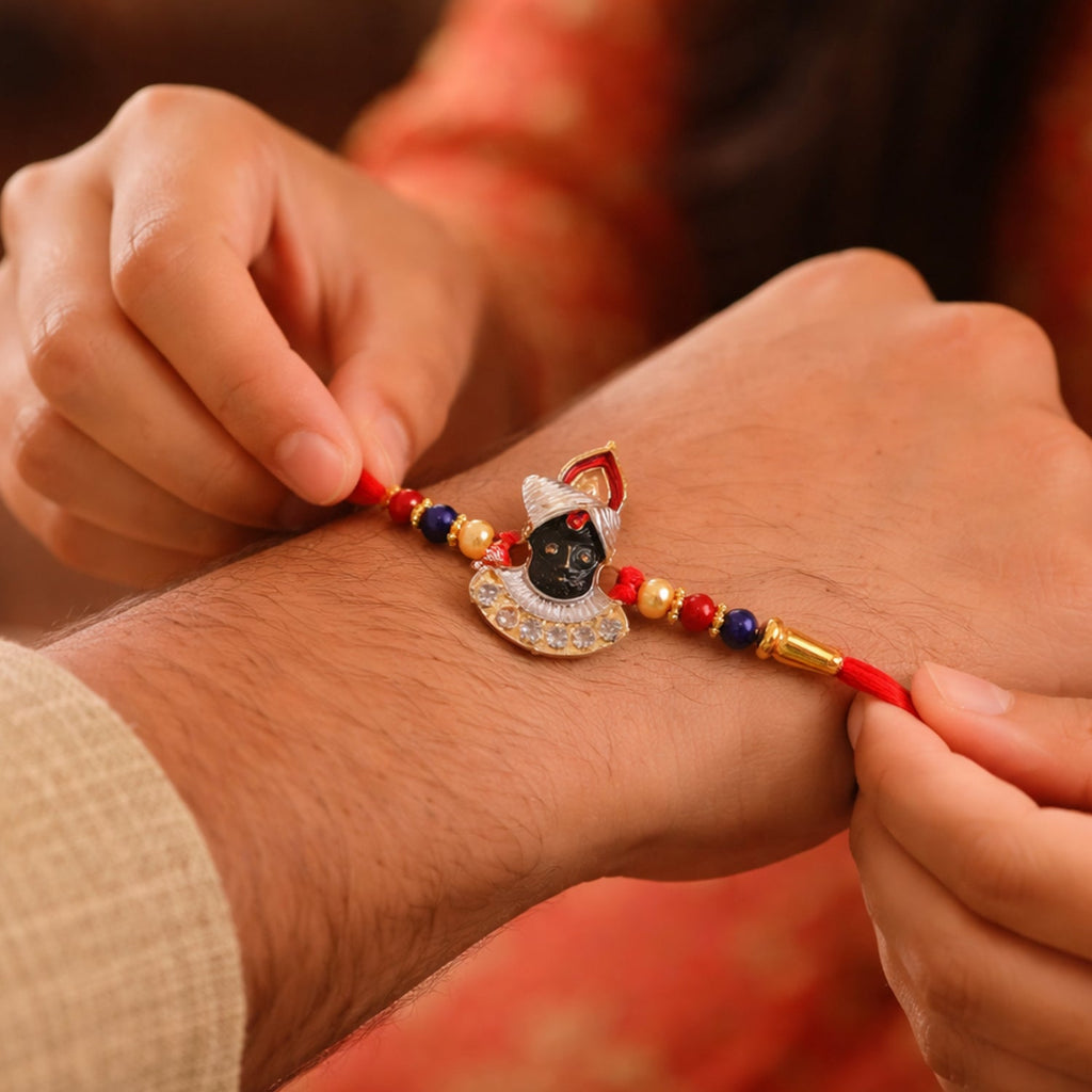 ALVENZA Traditional Krishna Rakhi – Elegant Beaded Design for Rakshabandhan