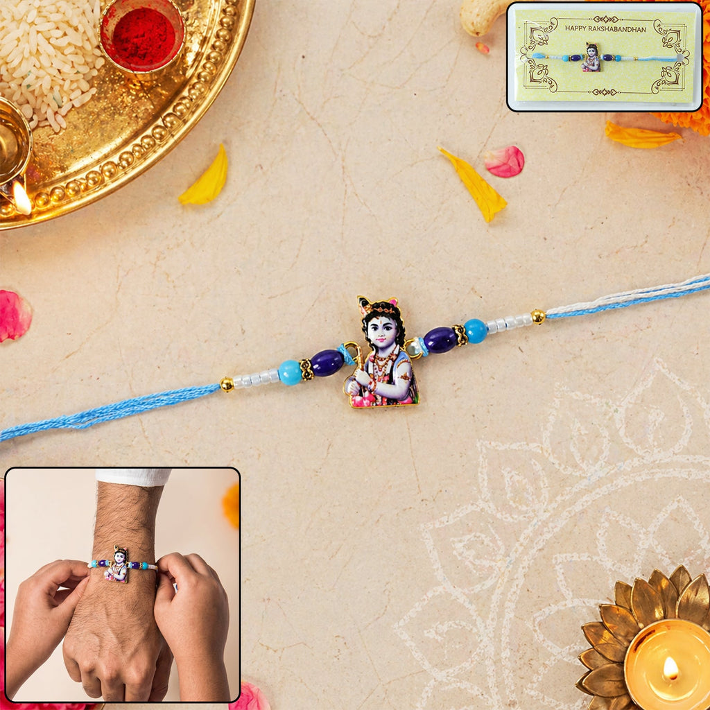ALVENZA Rakshabandhan Blue Beads Rakhi – Stylish & Traditional Gift for Brother