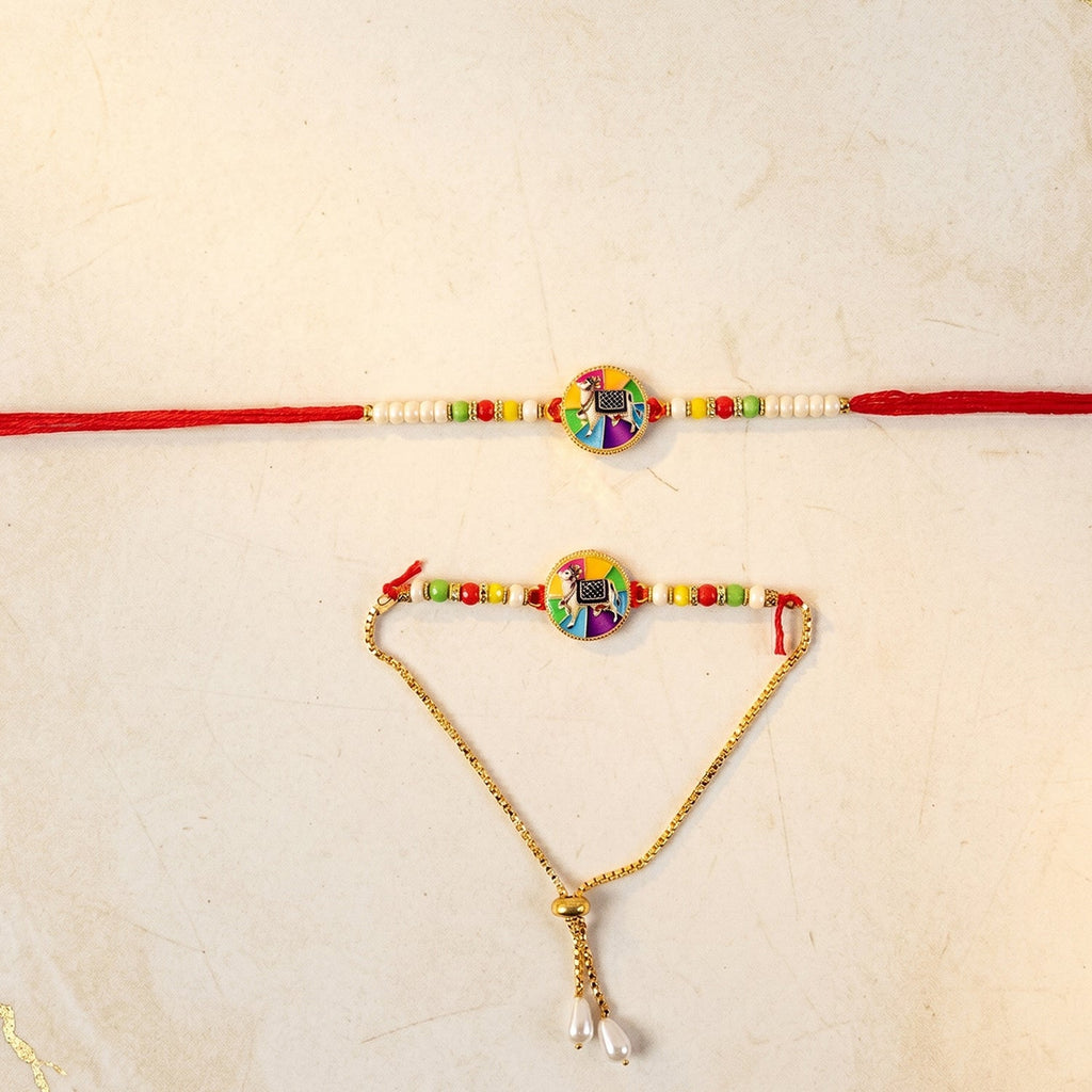 ALVENZA Premium Traditional Cow Motif lumba Rakhi – Vibrant Beads & Soft Thread Darling