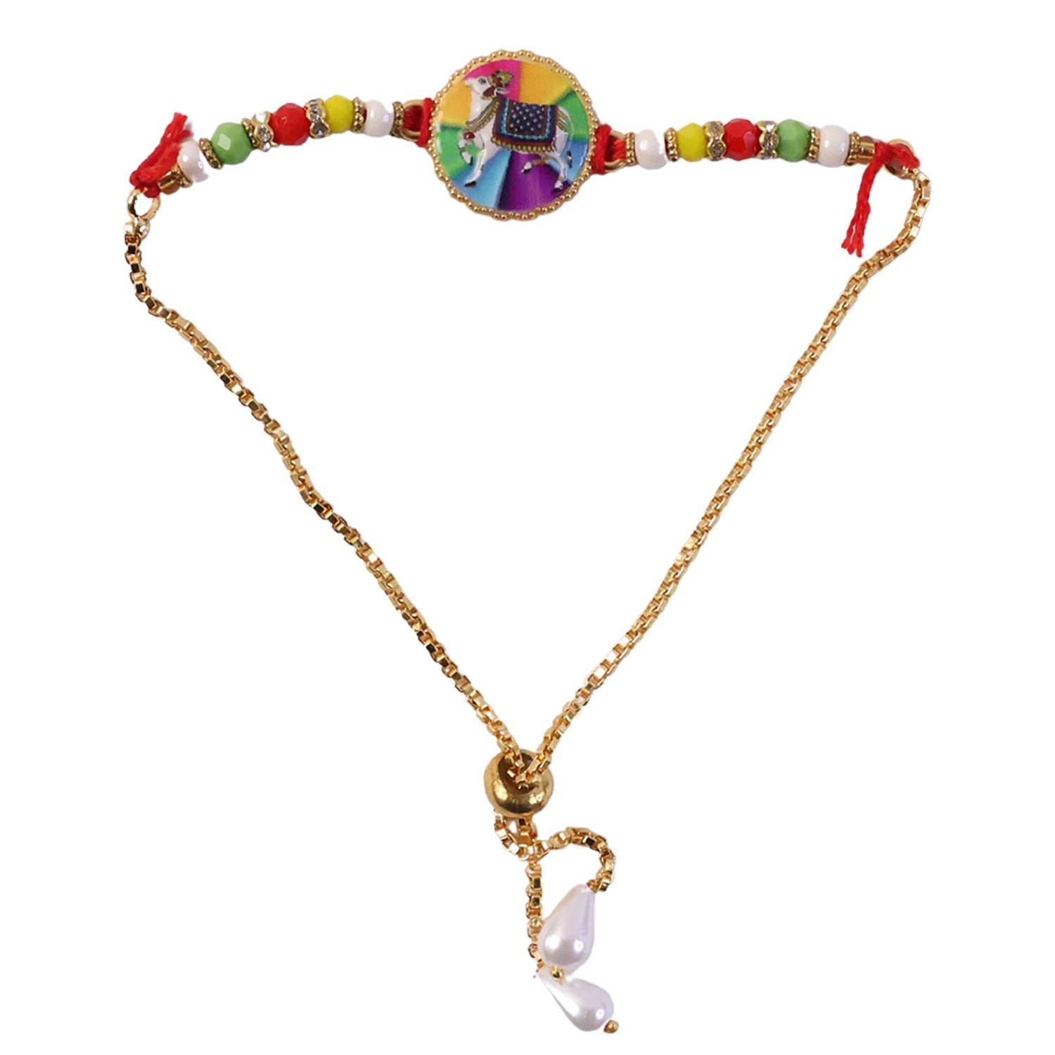 ALVENZA Premium Traditional Cow Motif lumba Rakhi – Vibrant Beads & Soft Thread Darling