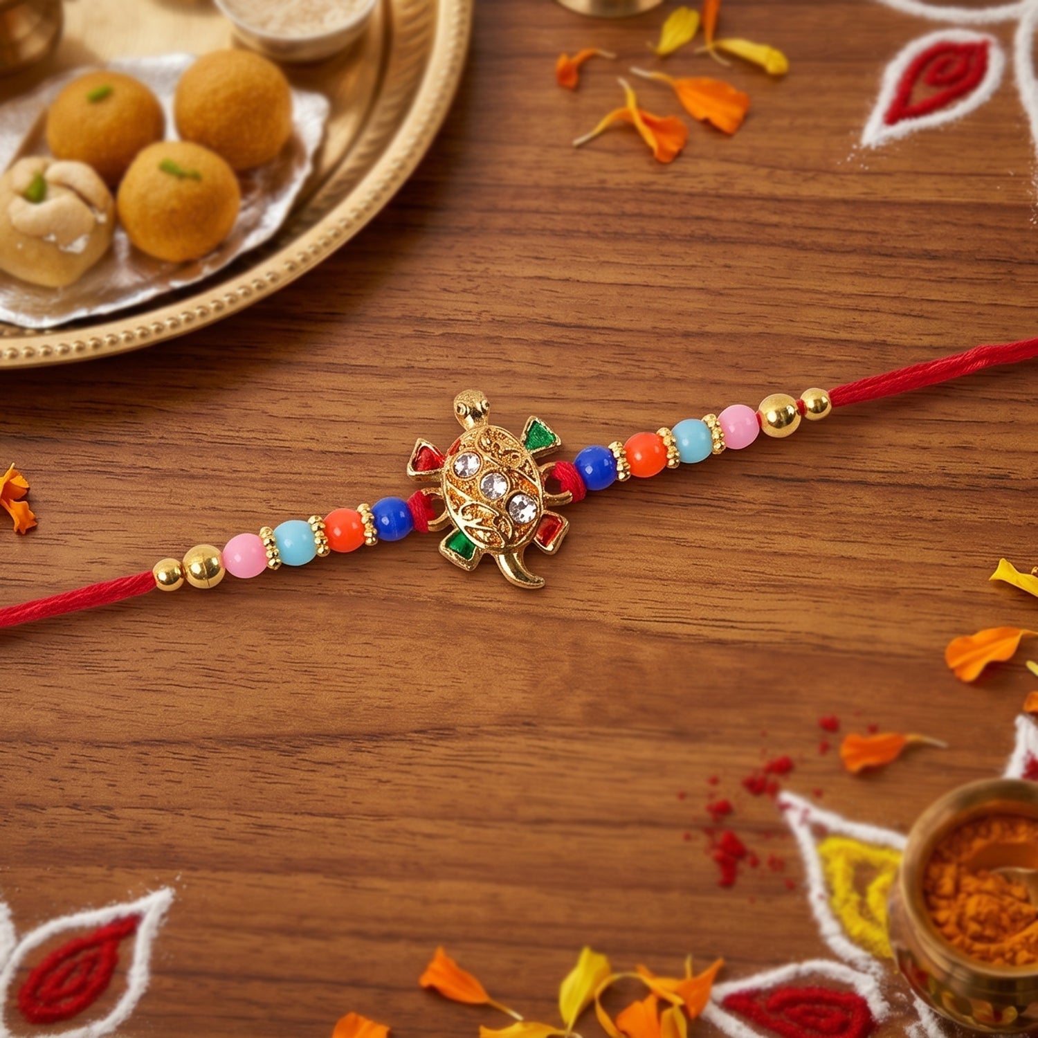 ALVENZA Cute Turtle Rakhi – Colorful Beads & Traditional Design for Rakshabandhan