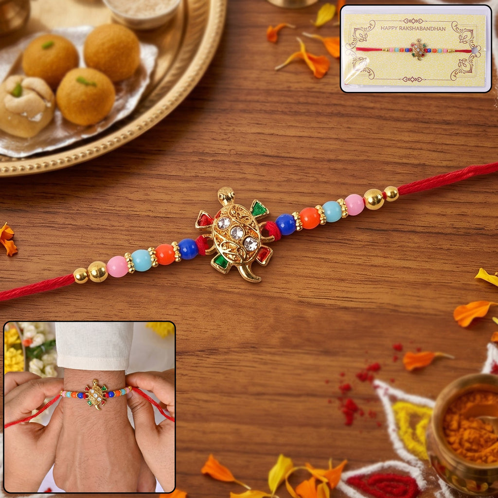 ALVENZA Cute Turtle Rakhi – Colorful Beads & Traditional Design for Rakshabandhan
