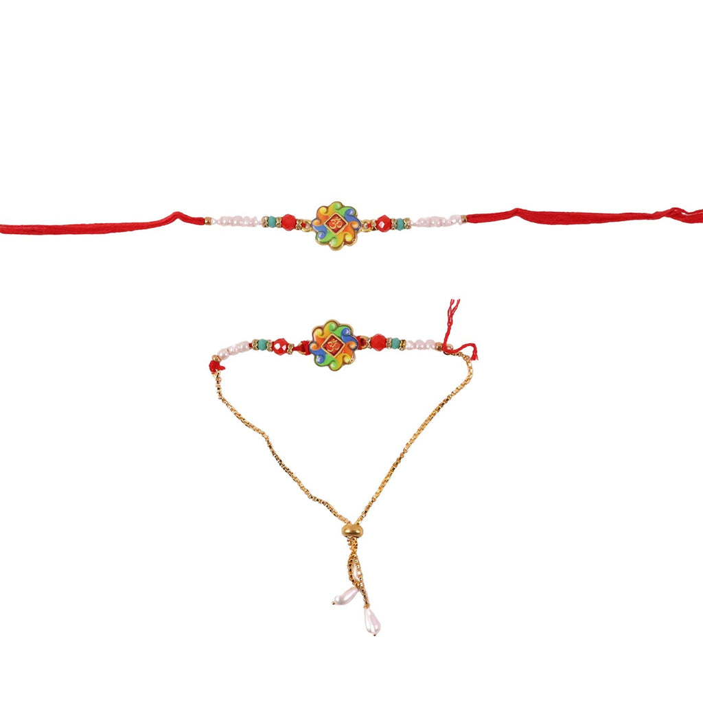 ALVENZA Premium Om Symbol Lumba Rakhi – Pearl Beads and Comfortable Thread for Brothers