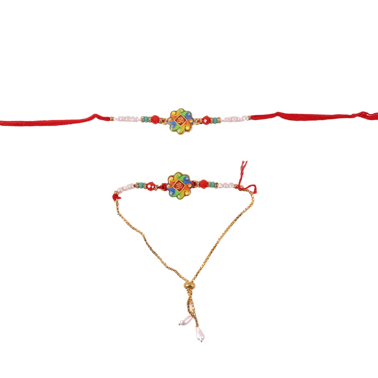 ALVENZA Premium Om Symbol Lumba Rakhi – Pearl Beads and Comfortable Thread for Brothers