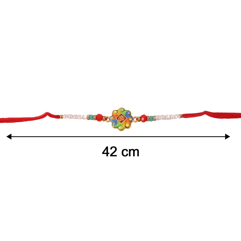 ALVENZA Premium Om Symbol Lumba Rakhi – Pearl Beads and Comfortable Thread for Brothers