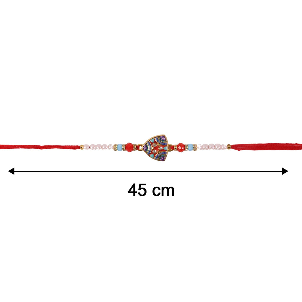 ALVENZA Premium Triangle Shape Pearl Beads lumba Rakhi – Traditional sibling gift