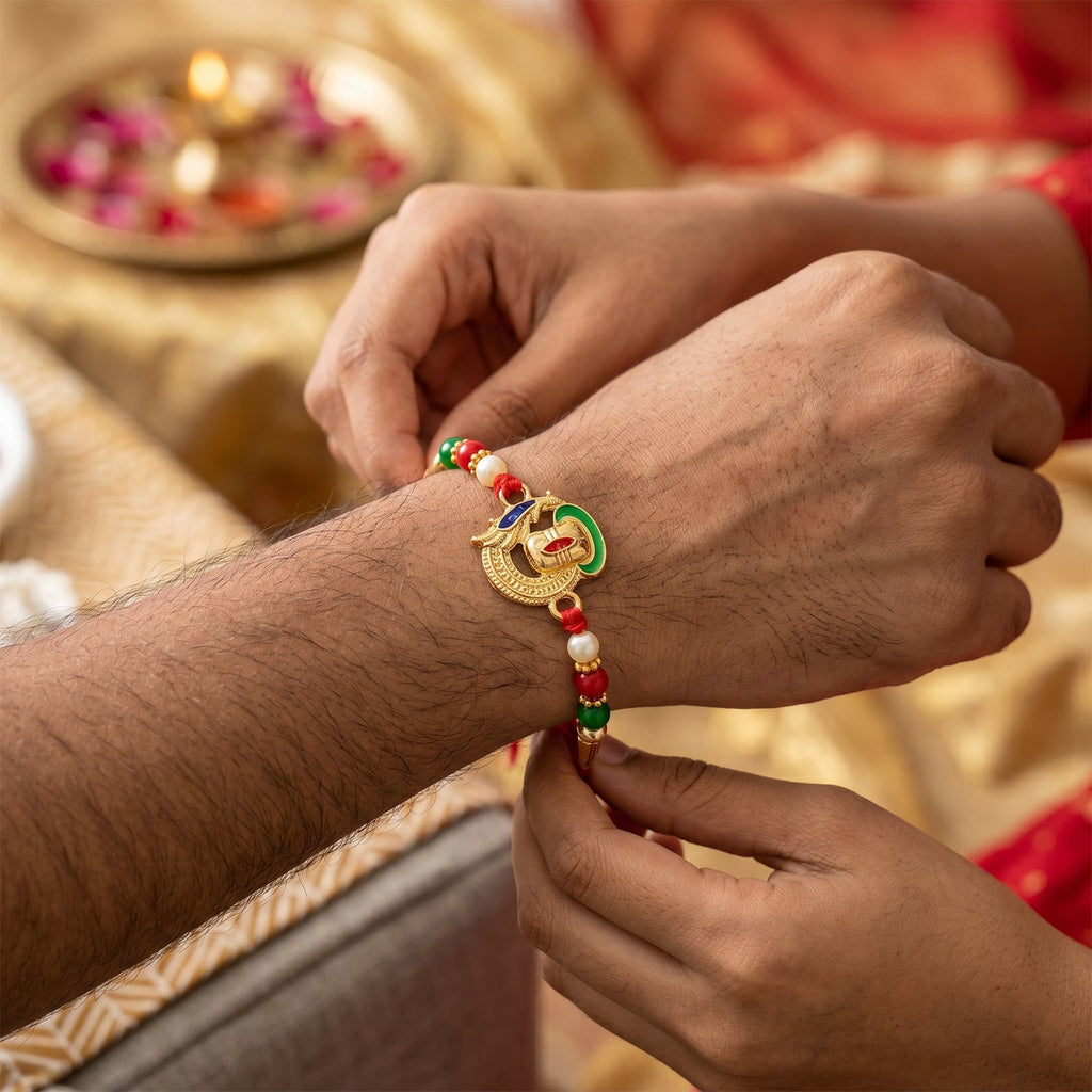 ALVENZA Ganesha Rakhi – Traditional Beaded Design for Raksha Bandhan