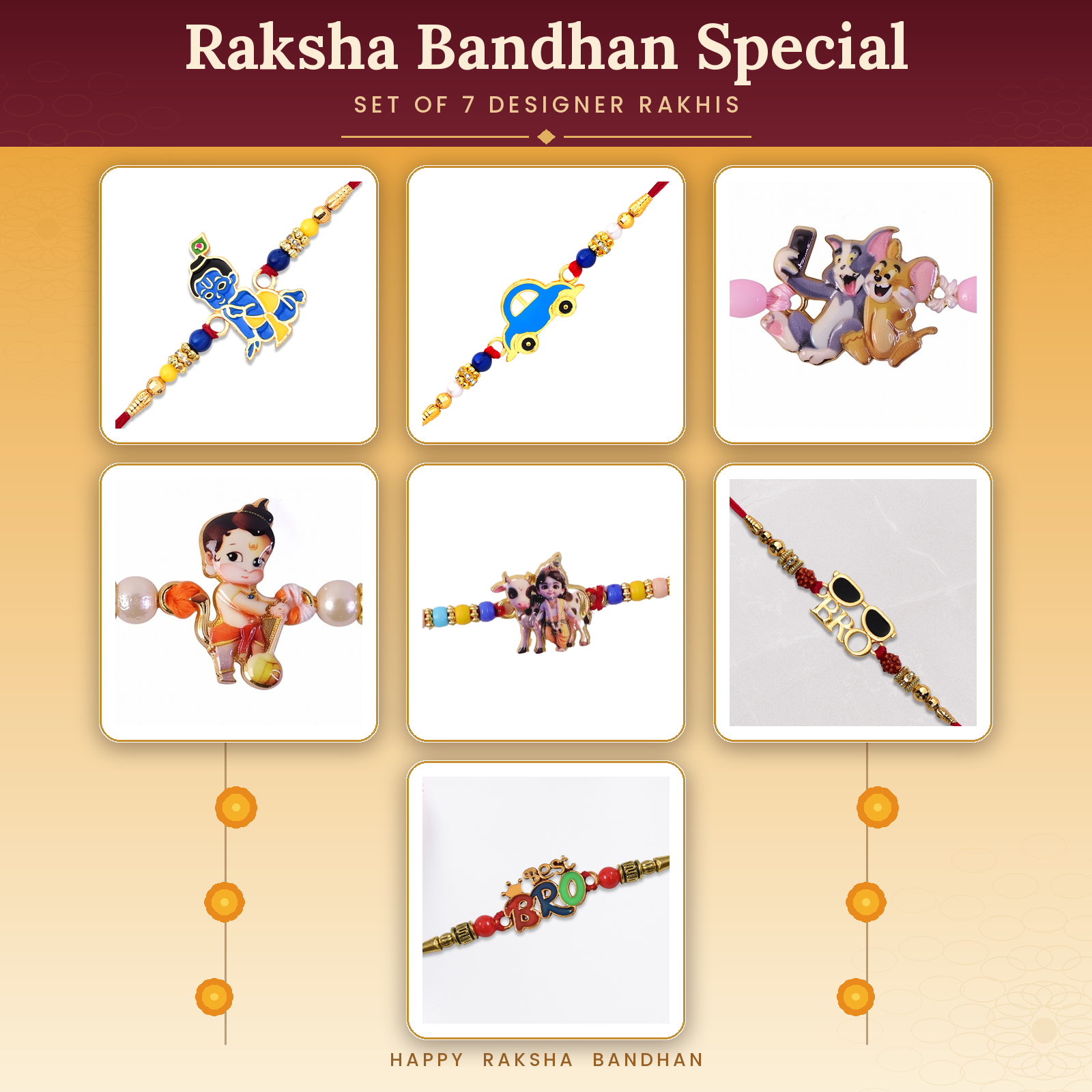 ALVENZA Raksha Bandhan Designer Rakhi Set of 7 for Brother | Kids & Fancy Rakhi