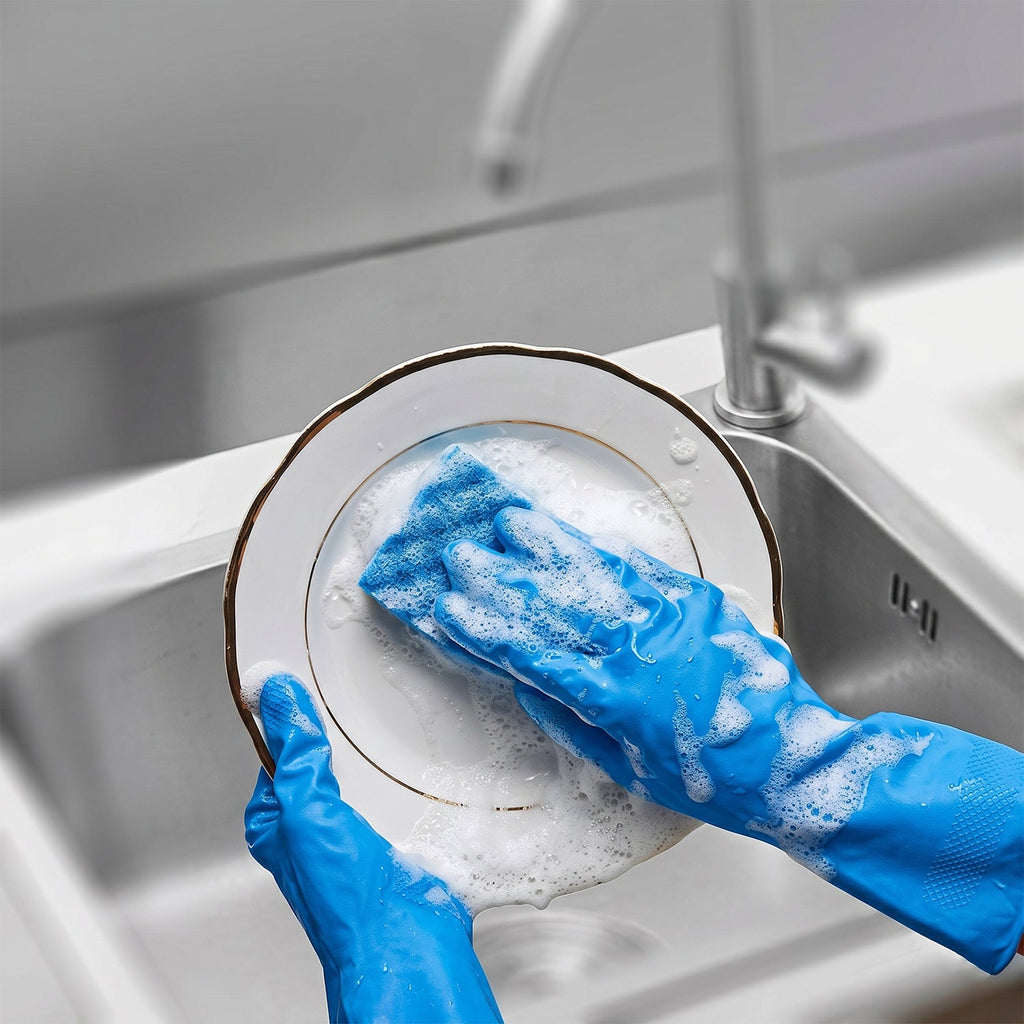 Waterproof Rubber Cleaning Gloves Reusable & Durable for Household Tasks - Back View