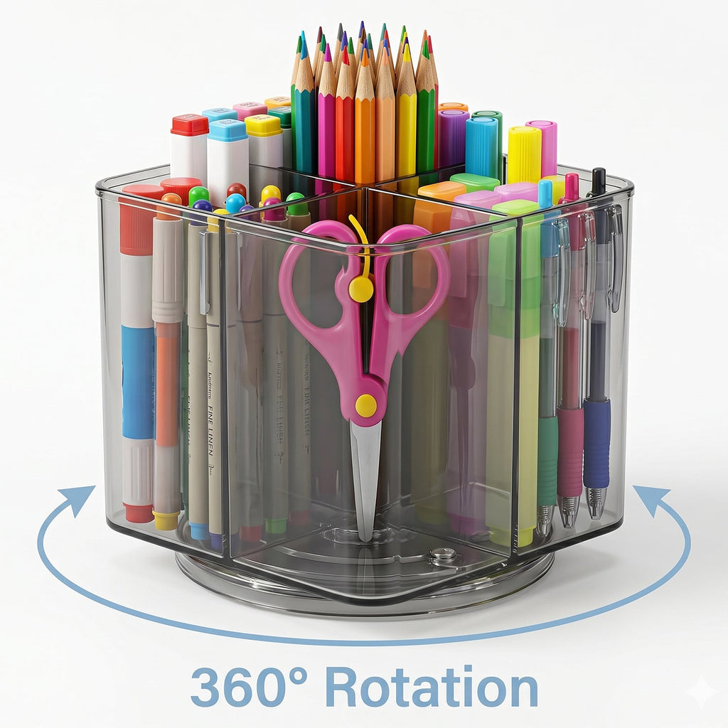 Desk Organizer 360 Rotating Acrylic Pen Stand for Workspace - Front View