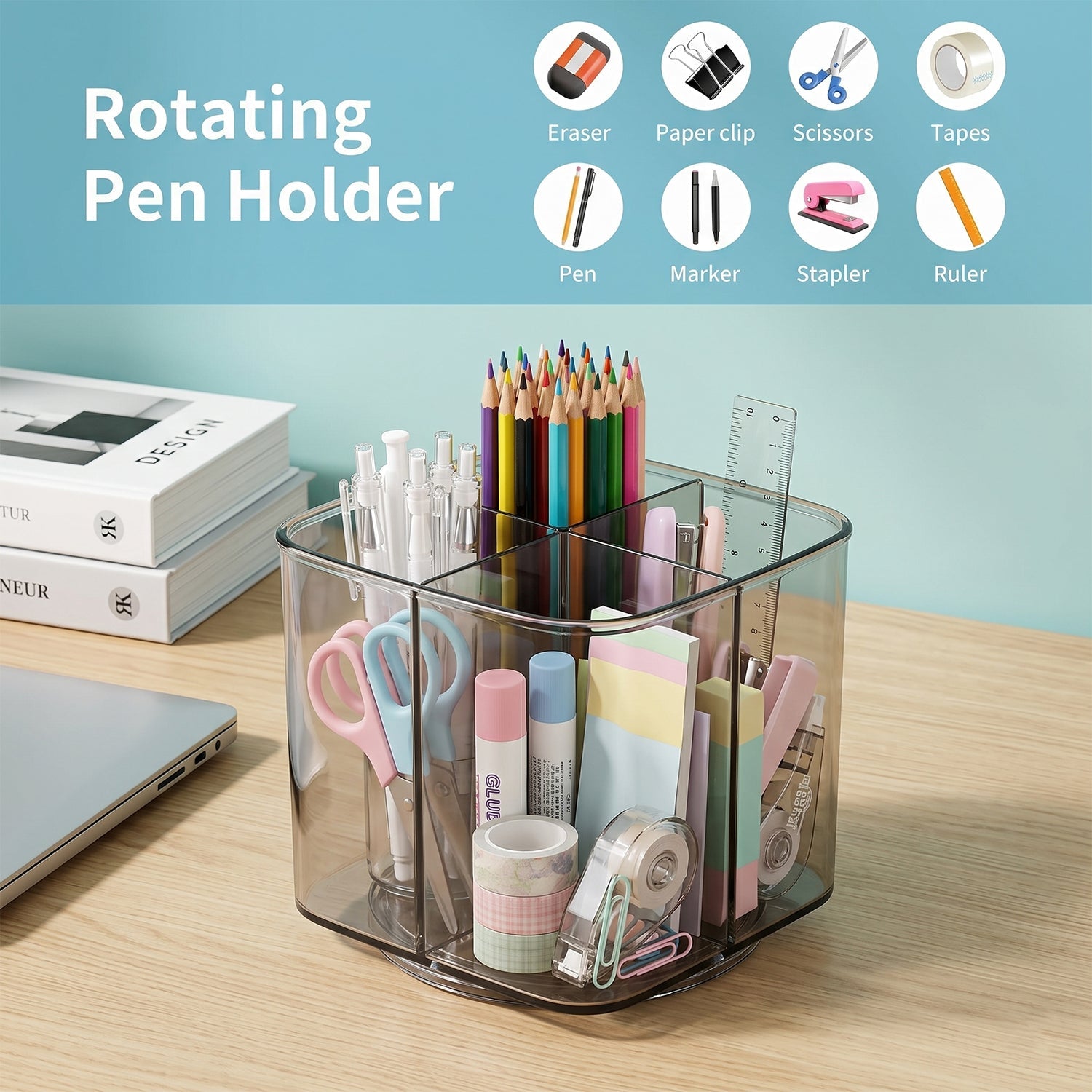 Desk Organizer 360 Rotating Acrylic Pen Stand for Workspace - Detail View 7