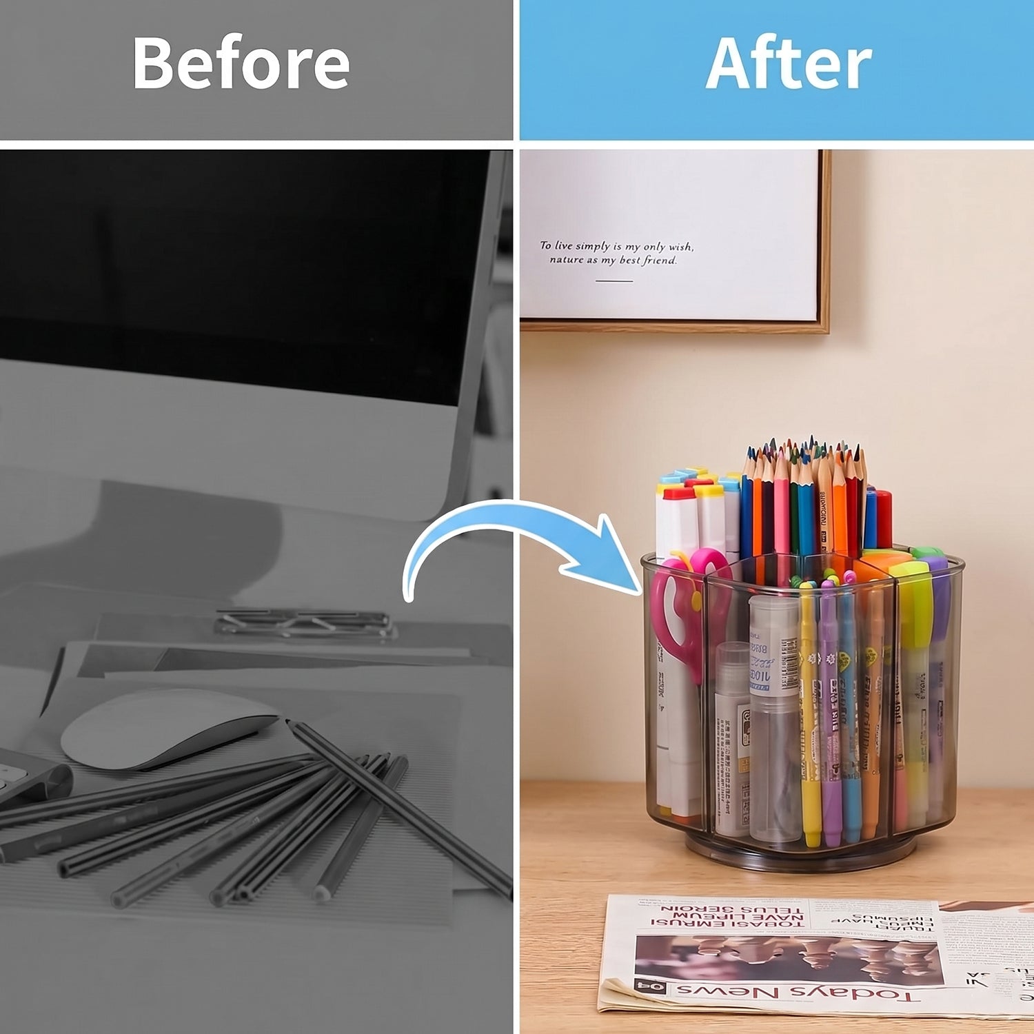 Desk Organizer 360 Rotating Acrylic Pen Stand for Workspace - Detail View 5