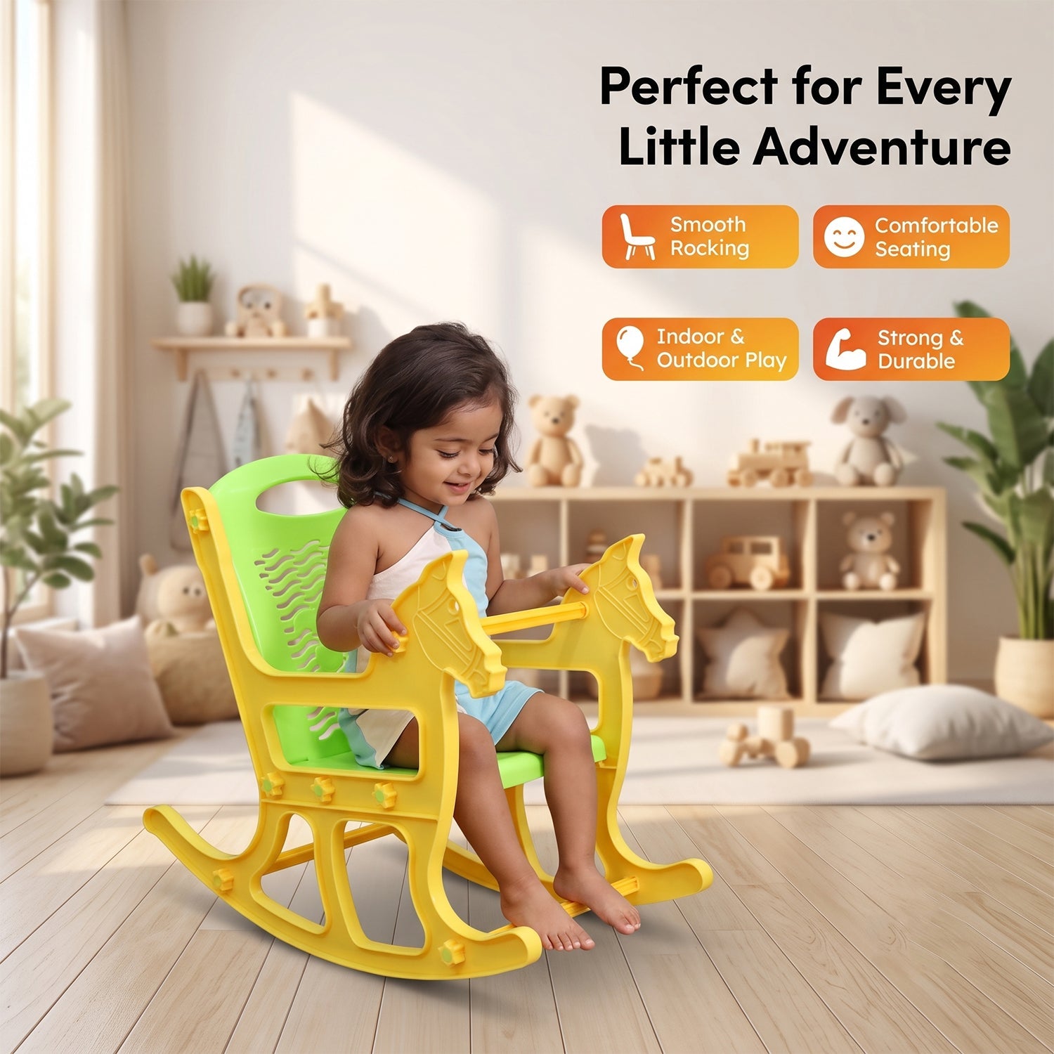 ALVENZA Kids Plastic Horse Rocking Chair, Baby Rocker Seat with Backrest (1 Pc)