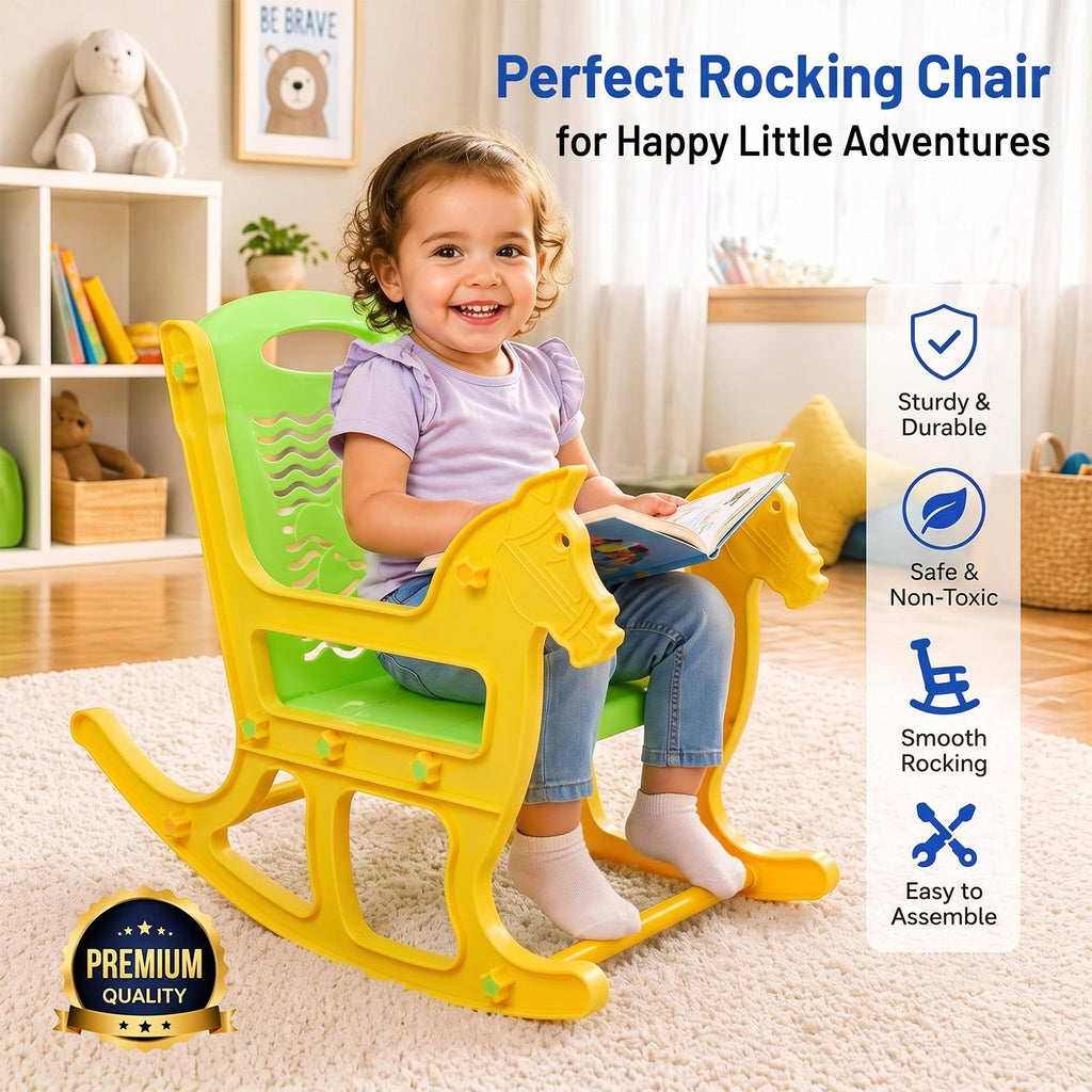 ALVENZA Kids Plastic Horse Rocking Chair, Baby Rocker Seat with Backrest (1 Pc)