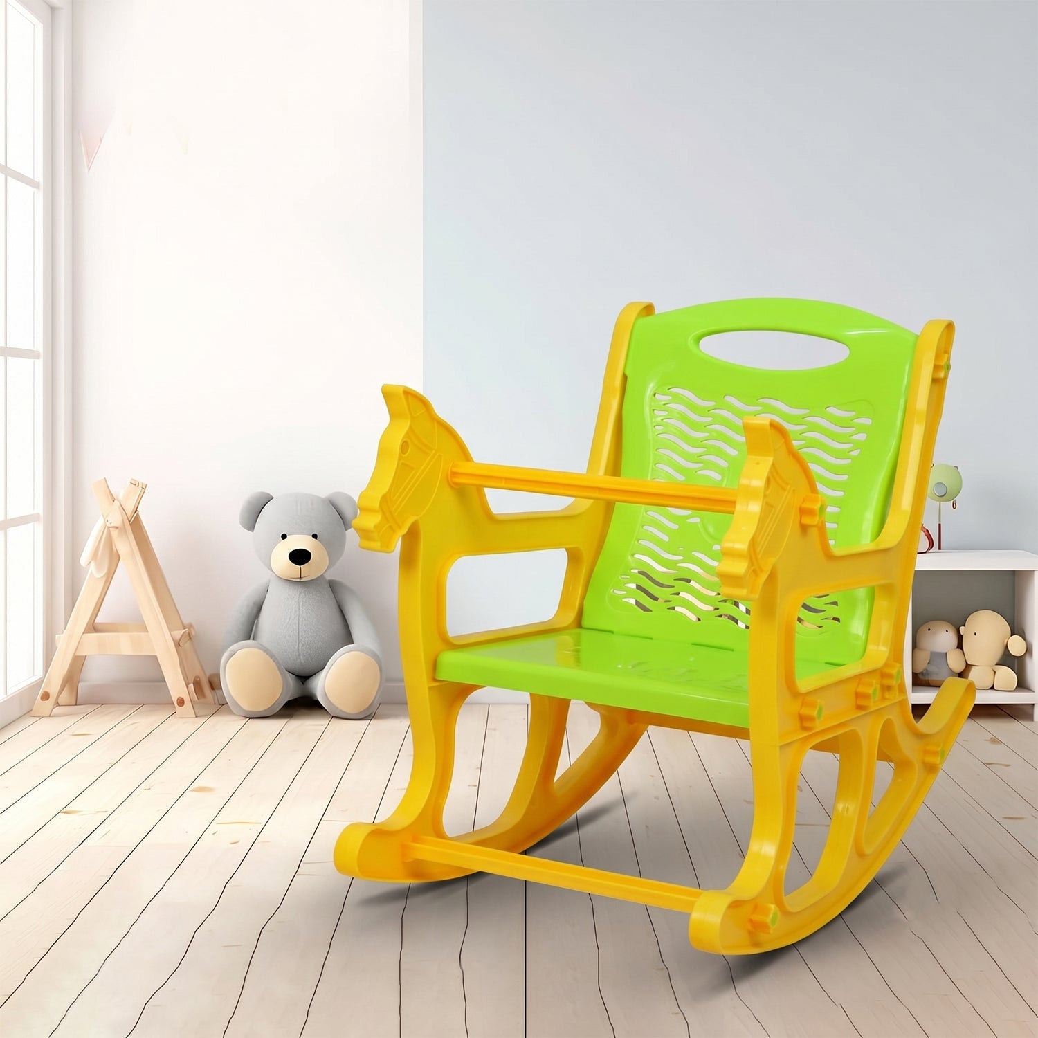 ALVENZA Kids Plastic Horse Rocking Chair, Baby Rocker Seat with Backrest (1 Pc)