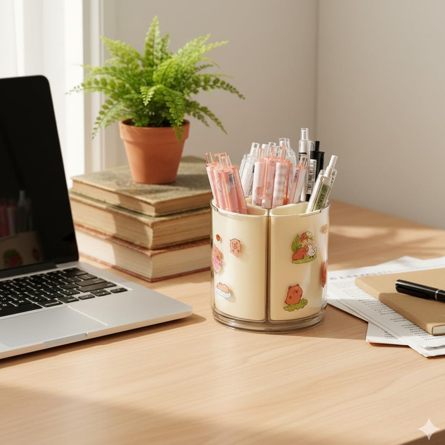 Rotating Desk Organizer 5 Compartments with 360 Spin for Office & Home - Back View