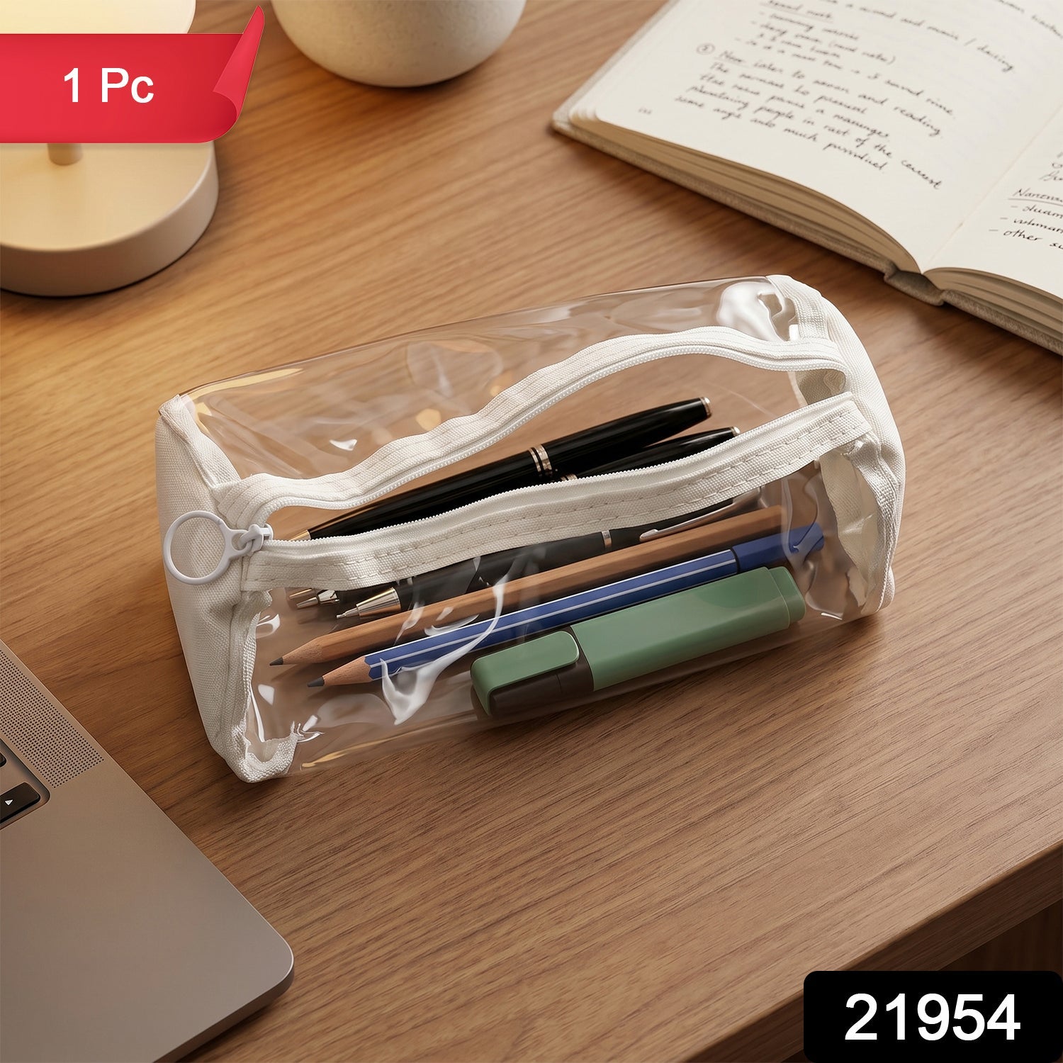 Transparent PVC Pencil Case Stylish & Durable Stationery Organizer - Side View