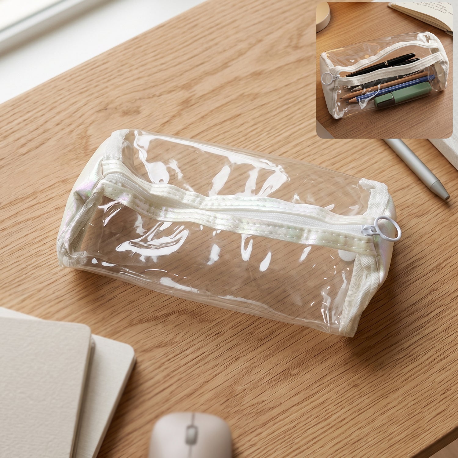 Transparent PVC Pencil Case Stylish & Durable Stationery Organizer - Front View