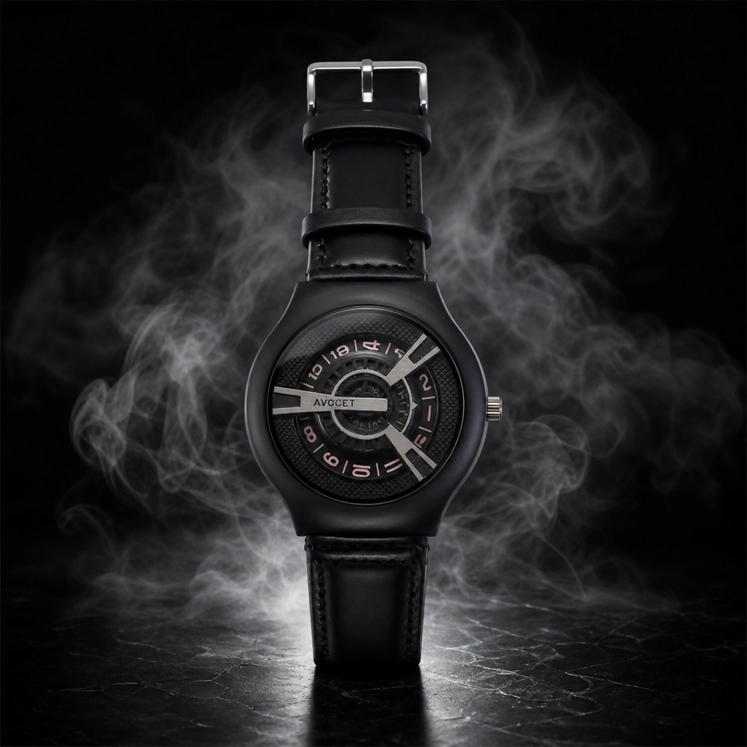 Black Luxury Watch – Elegant Rose-Gold Dial & Leather Strap