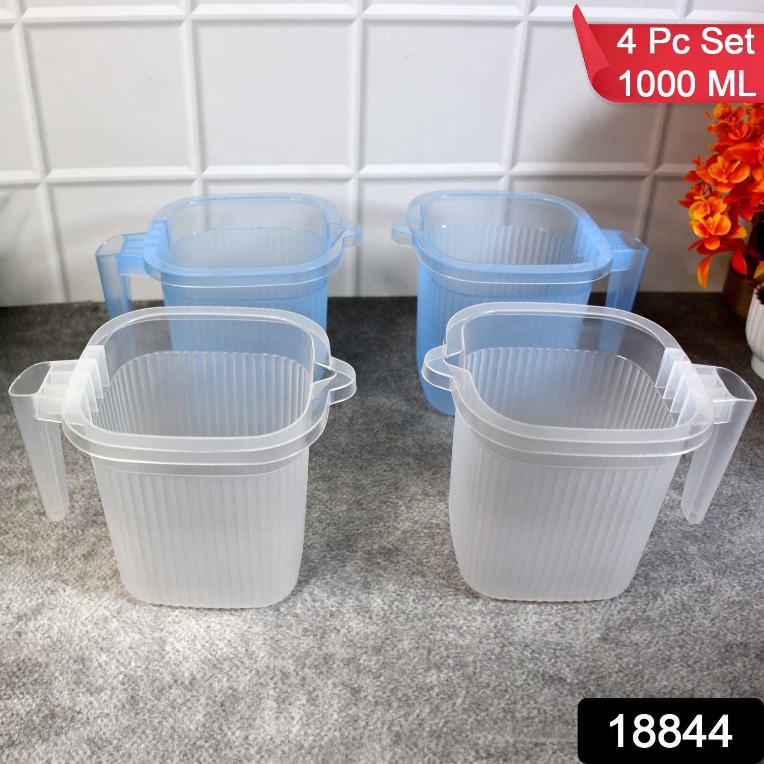 ALVENZA Plastic Bathroom Mugs – Transparent 1000 ML (Set of 4) | Bathora