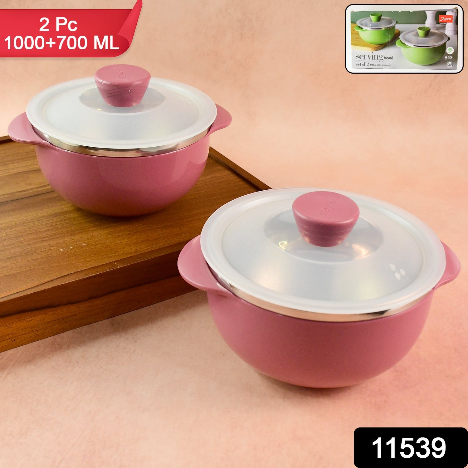 ALVENZA Plastic Serving Bowl Set with Lids – Airtight, Microwave Safe 2 Pieces