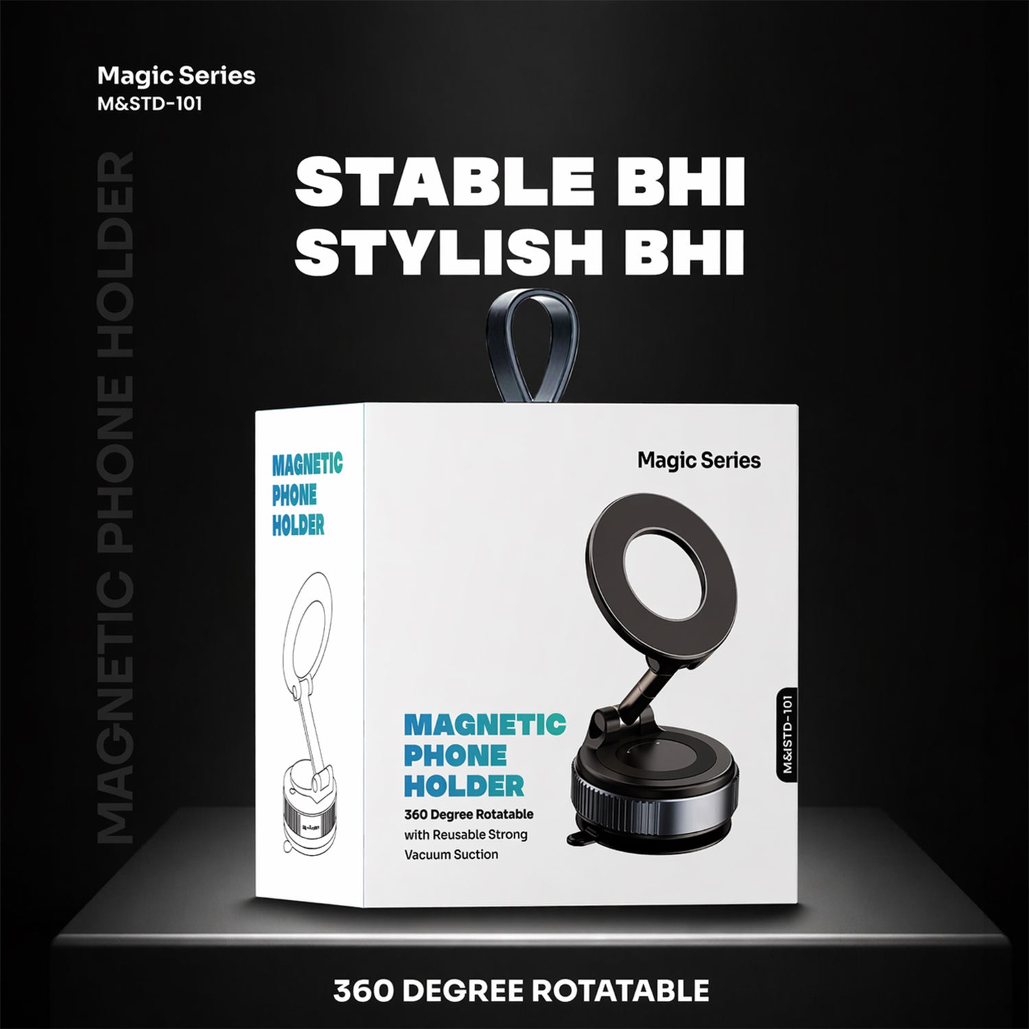 ALVENZA Magnetic Phone Holder – 360° Rotation & Strong Suction Base