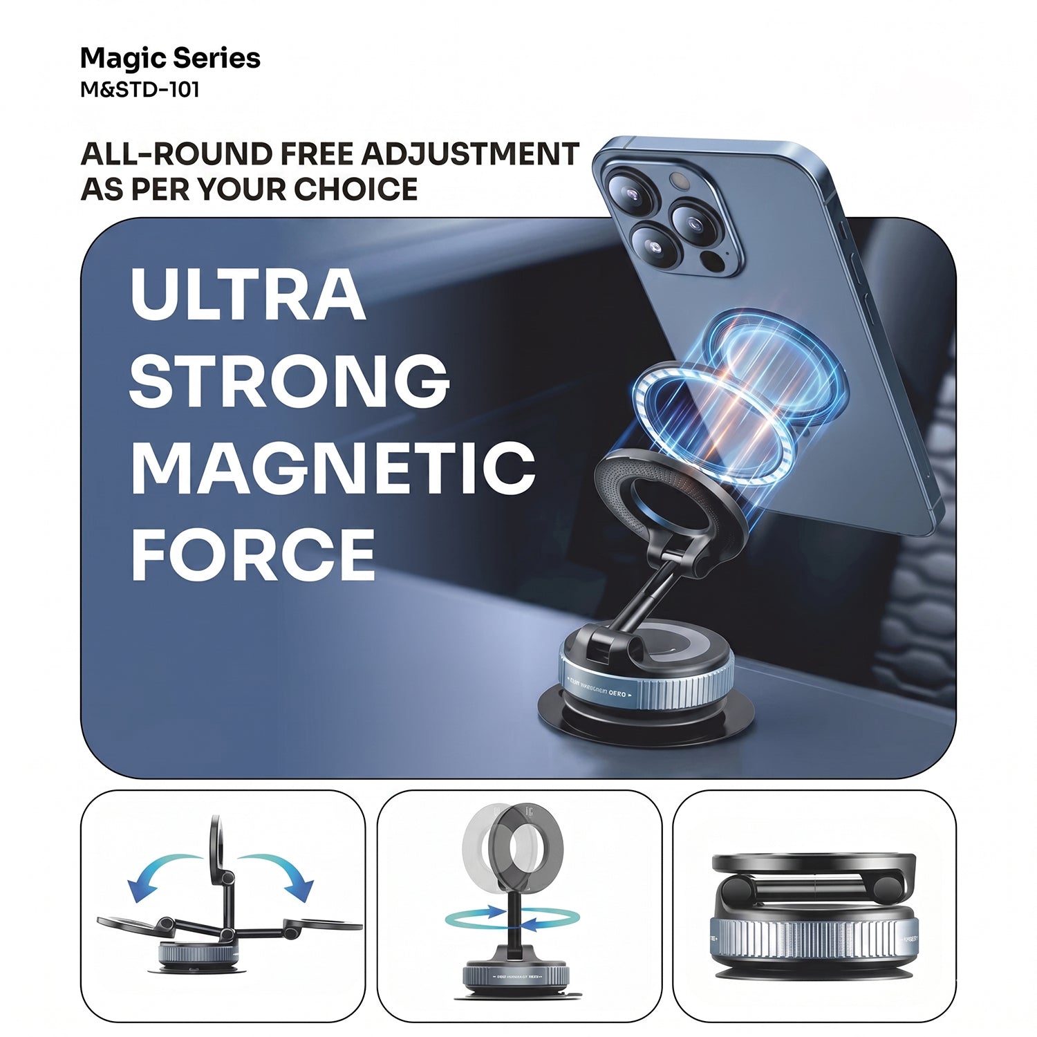 ALVENZA Magnetic Phone Holder – 360° Rotation & Strong Suction Base