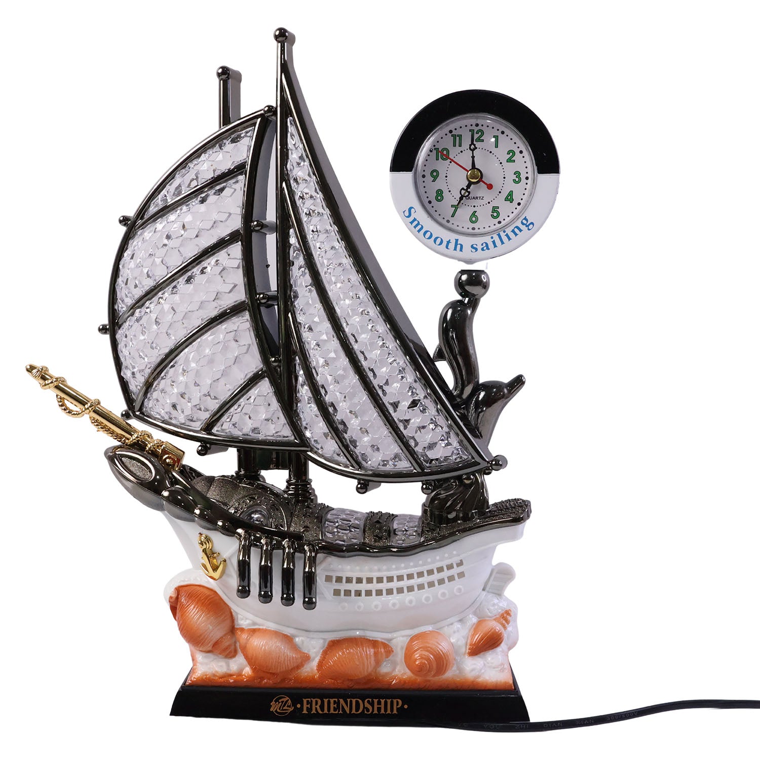 ALVENZA Ship Shape Clock Lamp – Nautical Decorative Table Lamp with Warm LED