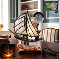 ALVENZA Ship Shape Clock Lamp – Nautical Decorative Table Lamp with Warm LED