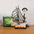 ALVENZA Ship Shape Clock Lamp – Nautical Decorative Table Lamp with Warm LED