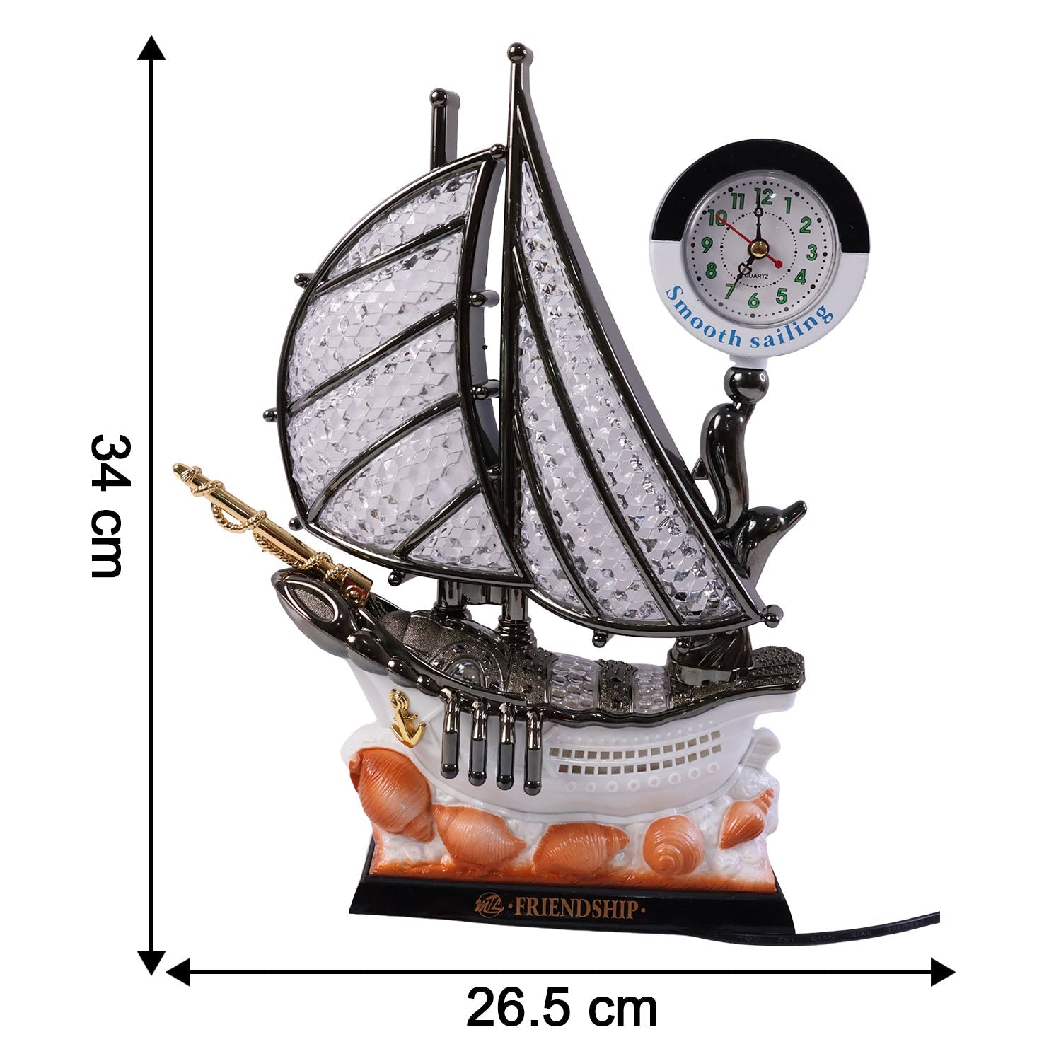 ALVENZA Ship Shape Clock Lamp – Nautical Decorative Table Lamp with Warm LED