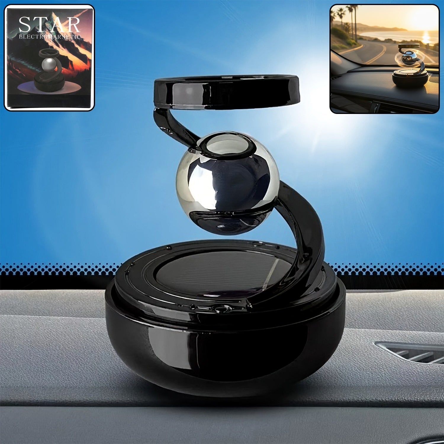 ALVENZA Solar-Powered Car Air Freshener – Rotating Galaxy Orb Design