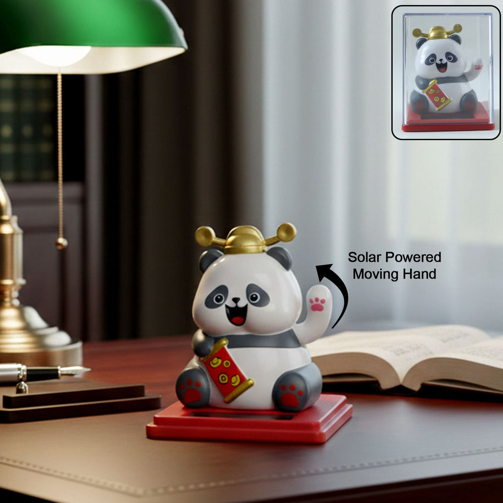 ALVENZA Solar Powered Moving Hand Panda Showpiece – Cute Waving Desk Decor
