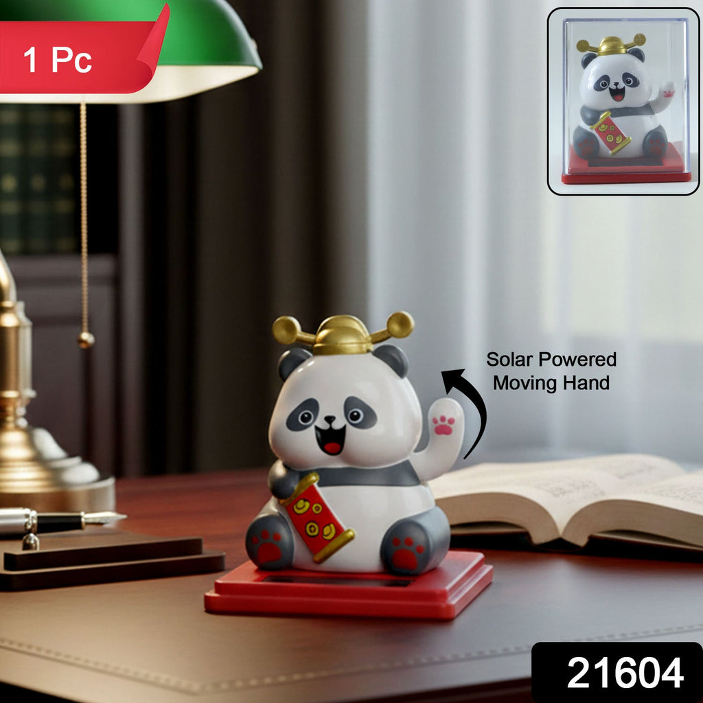 ALVENZA Solar Powered Moving Hand Panda Showpiece – Cute Waving Desk Decor
