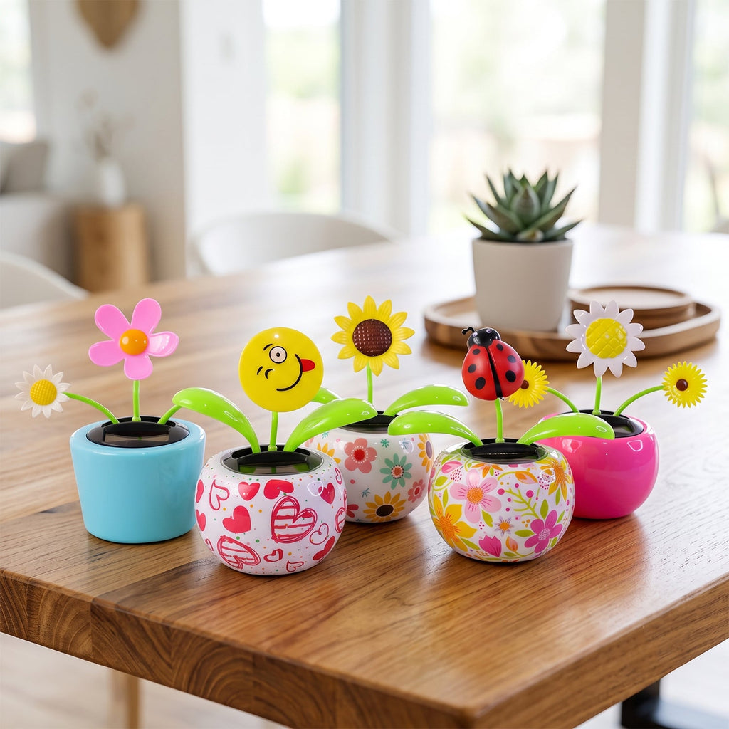 ALVENZA Solar Dancing Flower Toy with Pot for Car Dashboard and Desk Decor (1 Pc)