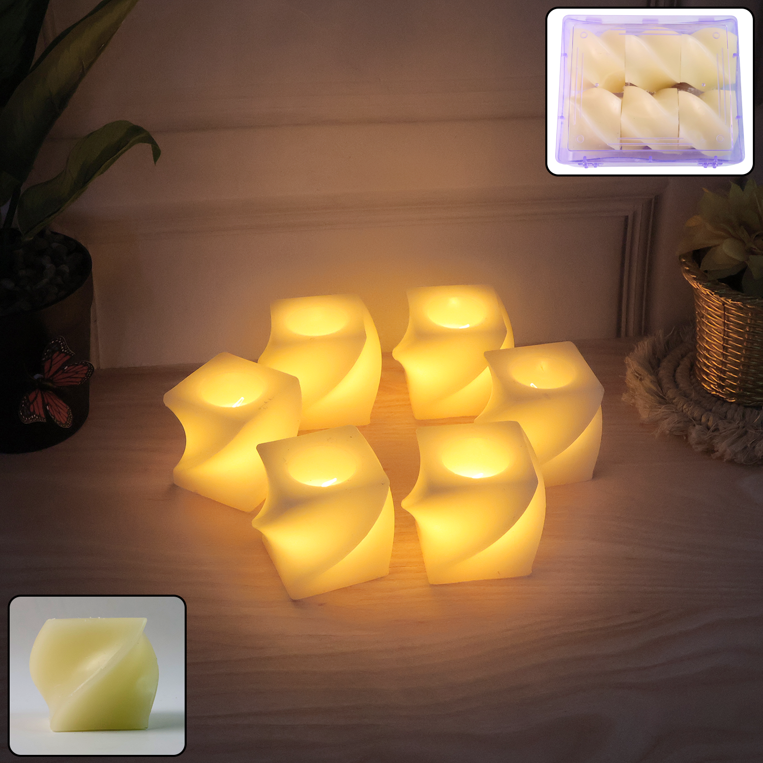 ALVENZA Square LED Flameless Candles – Set of 6 for Home Decor & Pooja