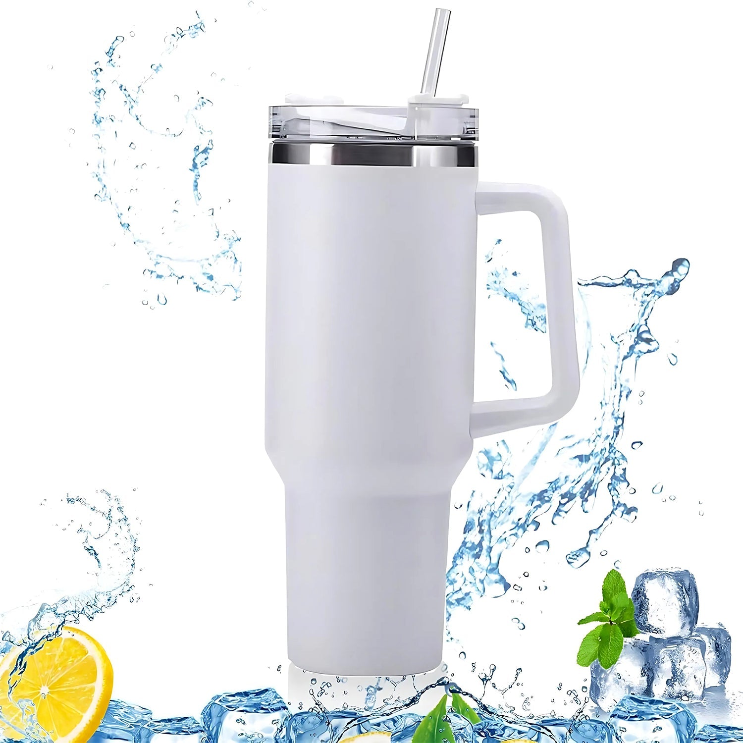 ALVENZA Insulated Stainless Steel Travel Tumbler – 890 ML White with Handle