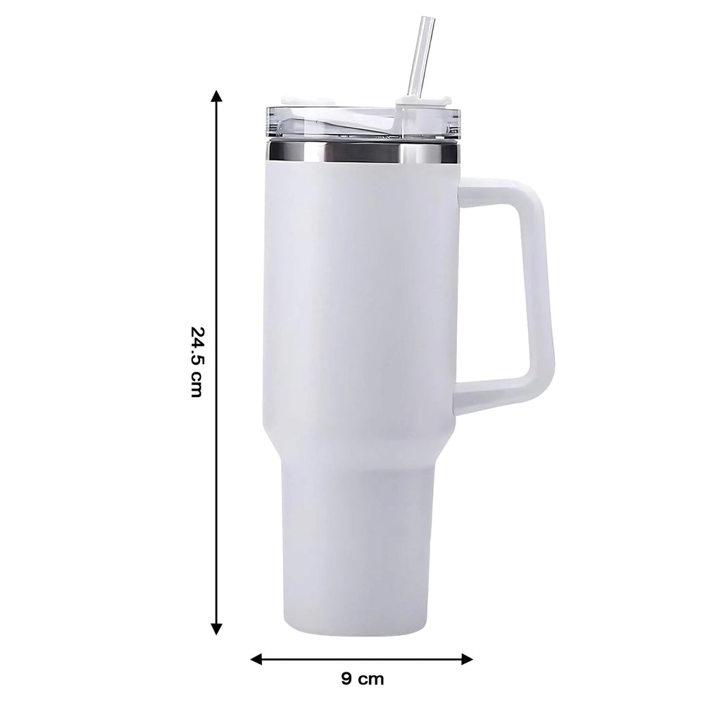 ALVENZA Insulated Stainless Steel Travel Tumbler – 890 ML White with Handle