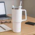 ALVENZA Insulated Stainless Steel Travel Tumbler – 890 ML White with Handle