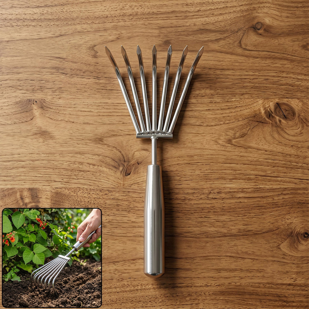 Stainless Steel Garden Rake Durable & Rust-Resistant Tool for Easy Gardening - Detail View 7