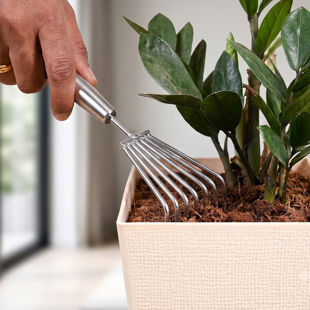 Stainless Steel Garden Rake Durable & Rust-Resistant Tool for Easy Gardening - Front View