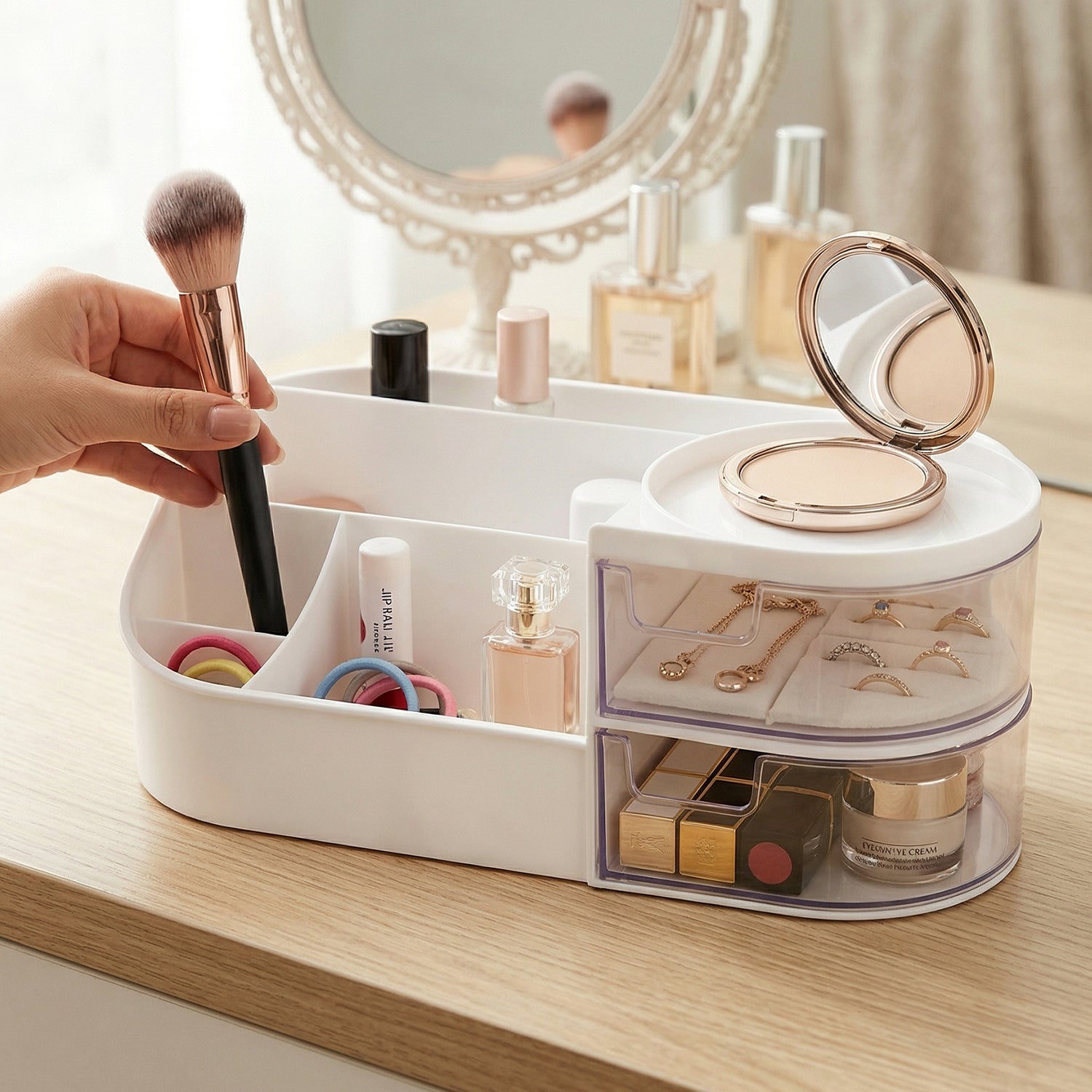 Multipurpose Makeup Organizer Space-Saving Storage with Drawers - Front View